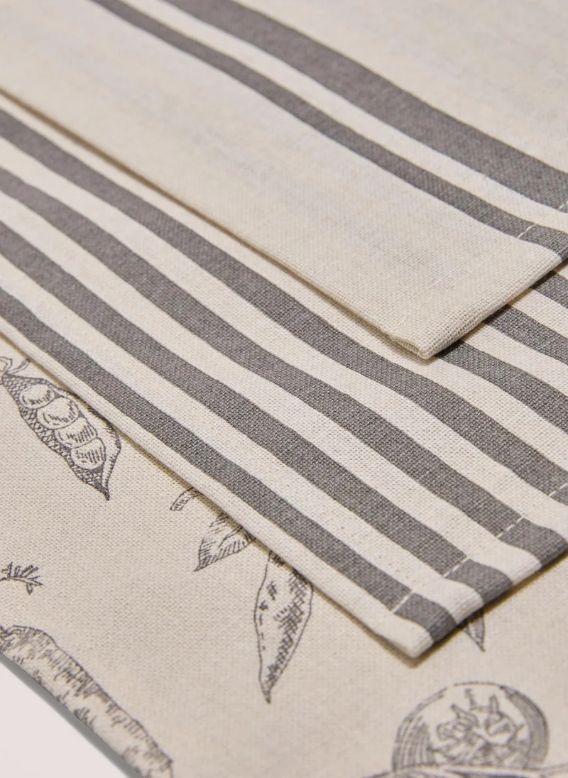 Matalan 3 Pack Kitchen Co Veg Print Tea Towels Neutral